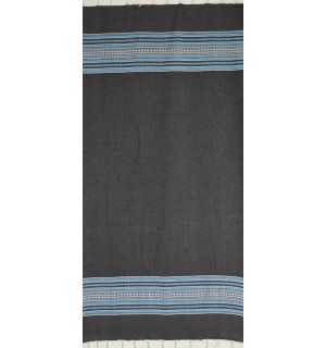 Fouta arabesque bleu foncé avec rayures bleu Fouta Tunisia - 3 2