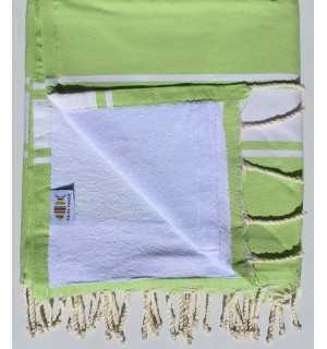 fouta doublée éponge vert pistache et blanc 