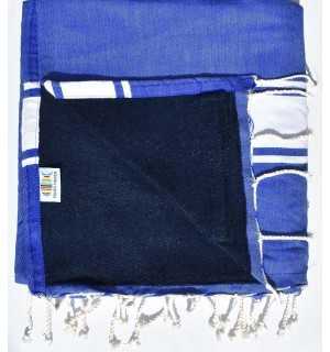 fouta doublée éponge bleu roi et bleu nuit 