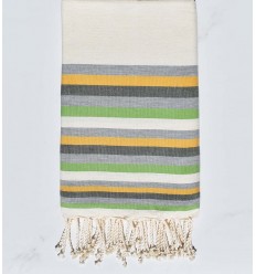 Fouta Plate blanc crème, gris, jaune, vert militaire et vert clair 