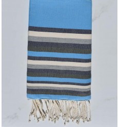 Fouta Plate bleu clair, bleu nuit, blanc, gris et vert 