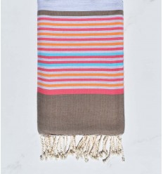 Fouta plate gris, bisque, rose, orange et bleu 