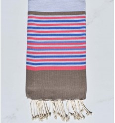 Fouta plate gris, bisque, rose, bleu et bleu azure 