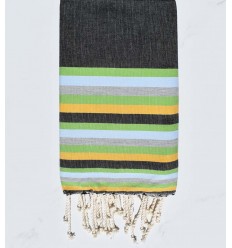 Fouta plate noir, vert, bleu, gris et jaune 