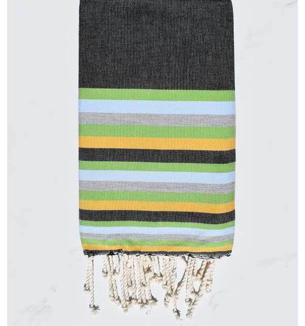 Fouta plate noir, vert, bleu, gris et jaune 