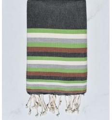 Fouta plate gris ardoise, vert, blanc, gris clair et marron 