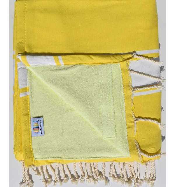 fouta doublée éponge jaune cobalt et jaune lime 