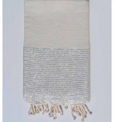 Fouta lurex plate écru mélangé avec fil lurex argenté 