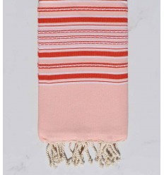 Fouta arabesque rose bébé rayée rouge 