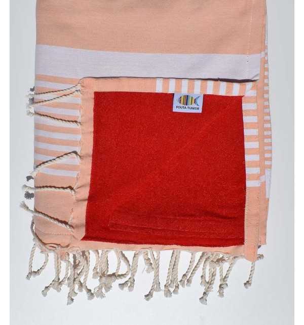 fouta arthur doublée éponge péche et rouge 