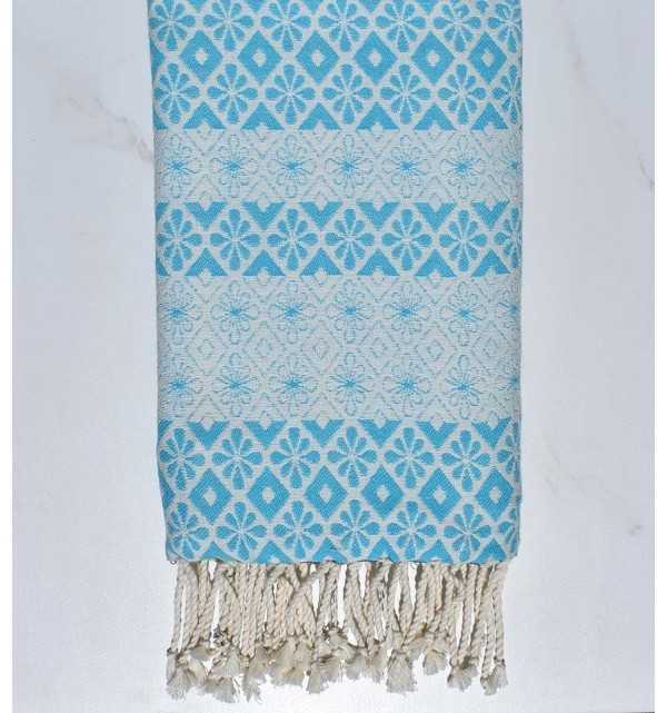 Fouta fleuri bleu ciel 