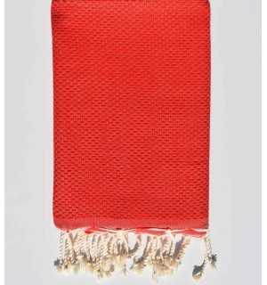 Fouta nid d'abeille unie rouge feu Fouta Tunisia - 1