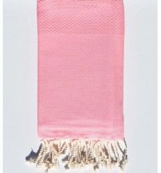 Serviette de plage nid d'abeille unie rose dragée moyen Fouta Tunisia - 1