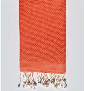 FOUTA nid d'abeille unie corail  - 1