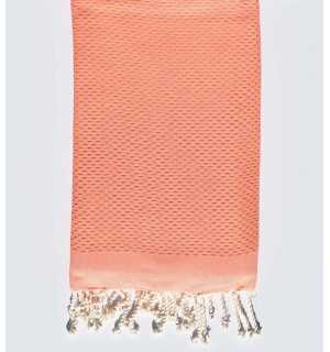 Serviette de plage unie rose corail clair Fouta Tunisia - 1