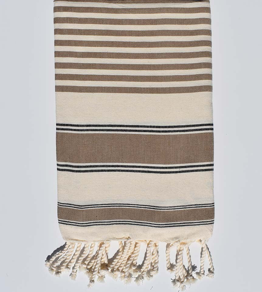 Serviette de plage ziwane blanc crème, noir et bistre Fouta Tunisia - 1
