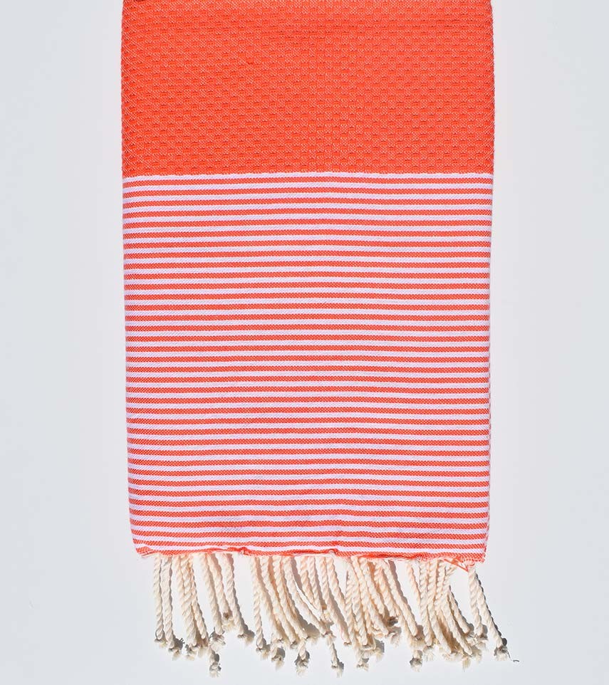 Serviette de plage nid d'abeille corail Fouta Tunisia - 1