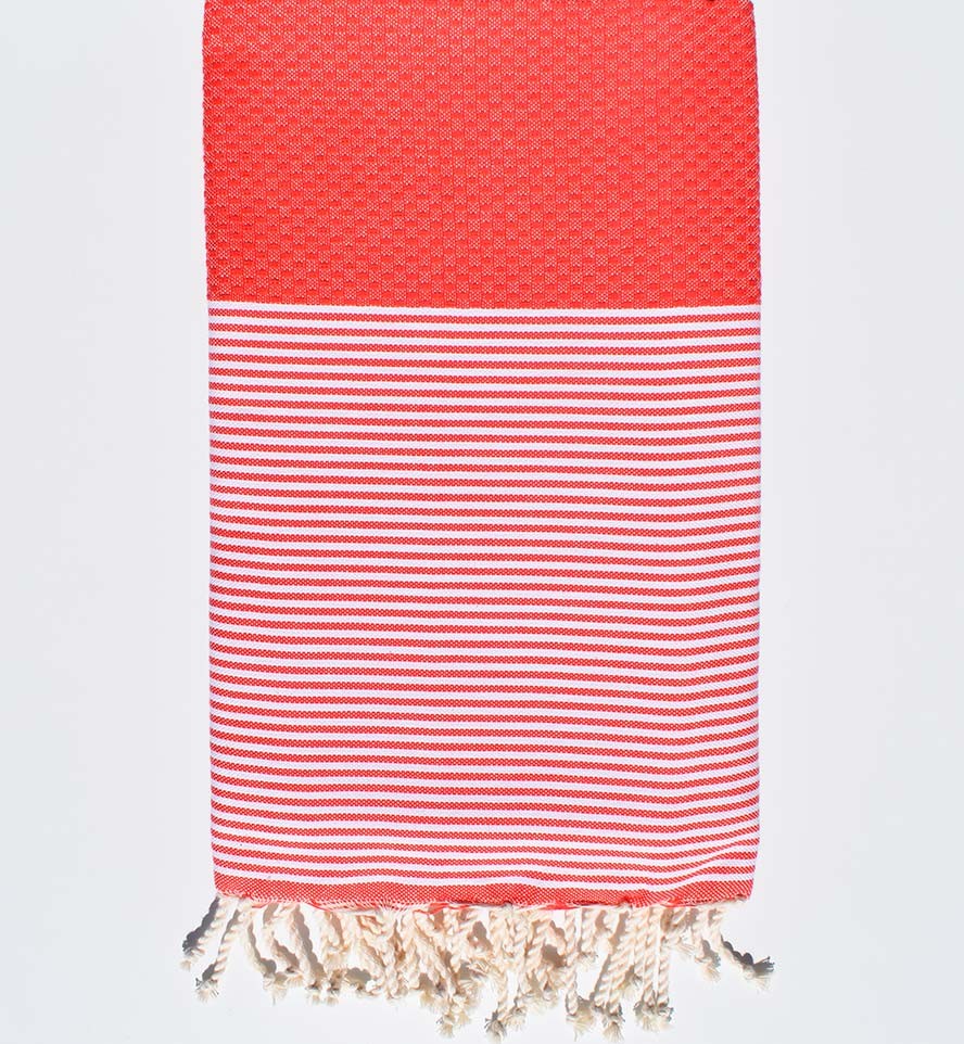 Serviette de plage nid d'abeille rouge clair Fouta Tunisia - 2