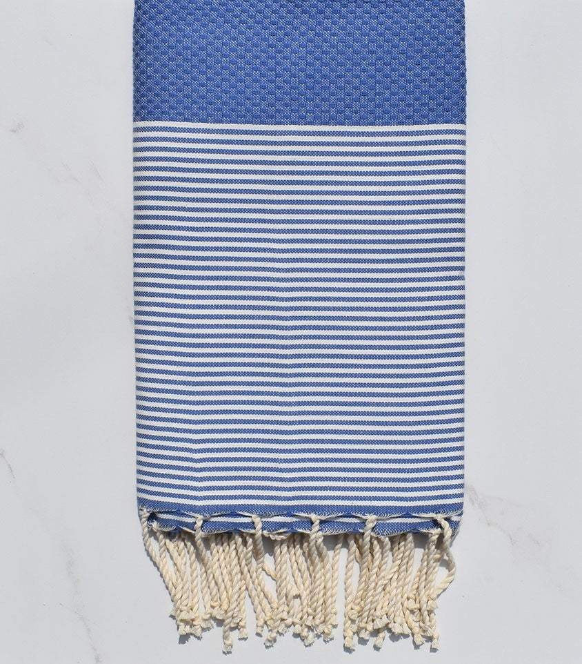 Serviette de plage nid d'abeille bleu roi Fouta Tunisia - 1