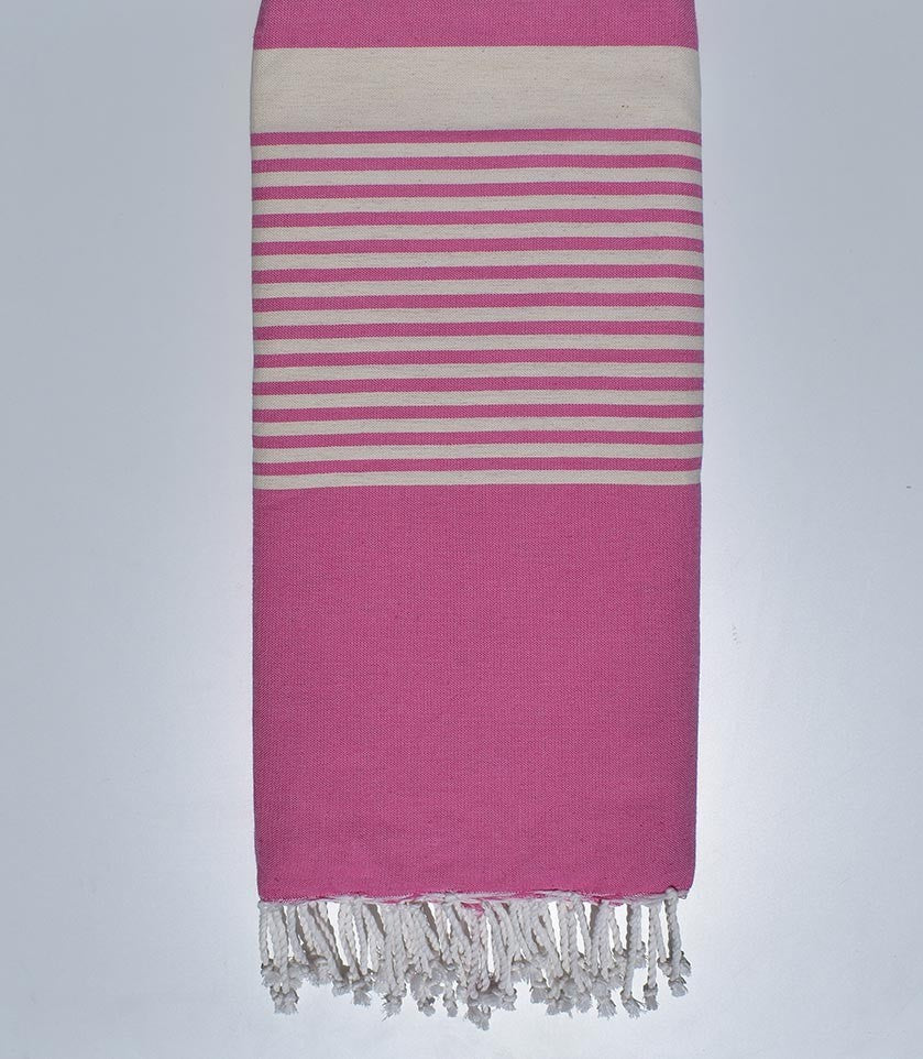 Jeté plate rose bonbon avec rayures Fouta Tunisia - 1