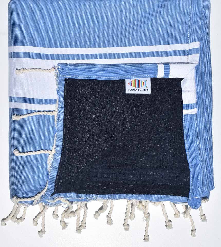 Fouta doublé éponge bleu roi clair Fouta Tunisia - 1