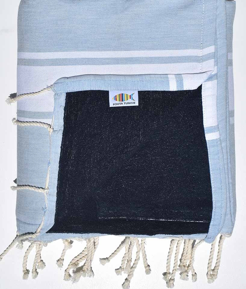 Fouta plate doublée éponge bleu fumée et bleu nuit Fouta Tunisia - 1