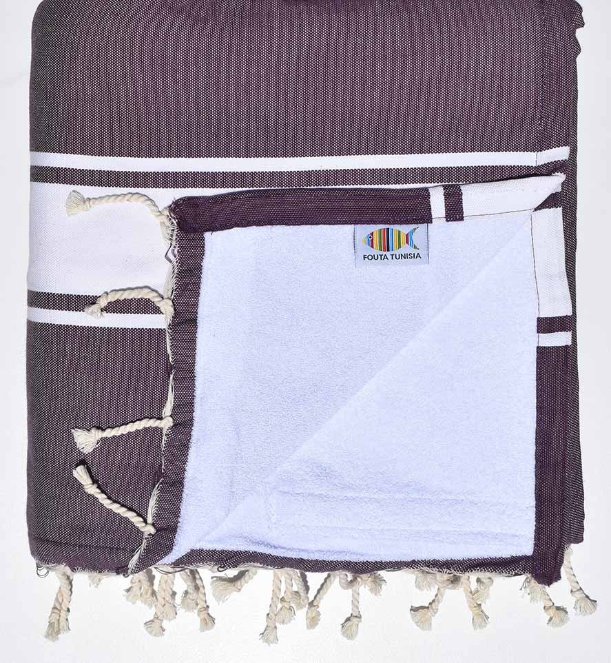 Serviette de plage doublée éponge byzantium et blanc Fouta Tunisia - 1