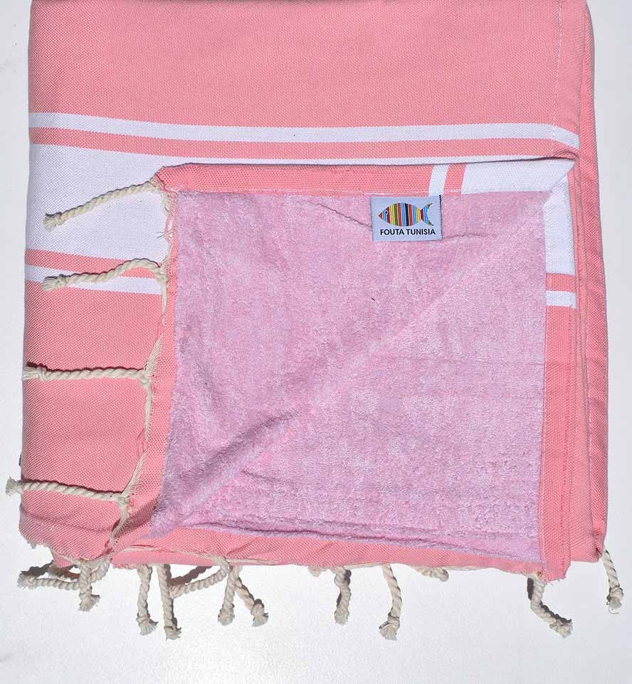 Fouta doublée éponge rose dragée Fouta Tunisia - 1