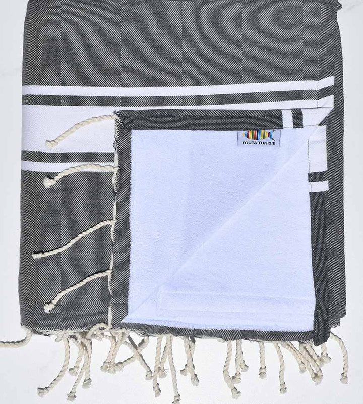 fouta doublée éponge gris plomb et blanc  - 2