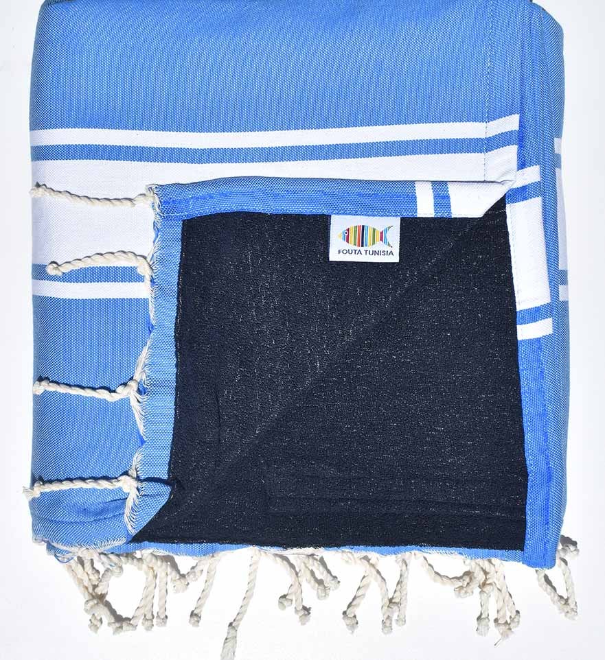 Serviette de plage doublée éponge bleu électrique et bleu nuit Fouta Tunisia - 1