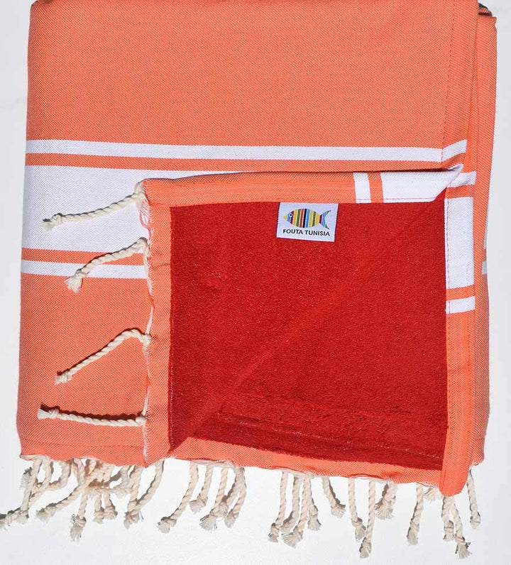 fouta doublée éponge saumon et rouge Fouta Tunisia - 2