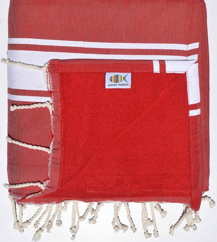 fouta doublée éponge rouge  - 2