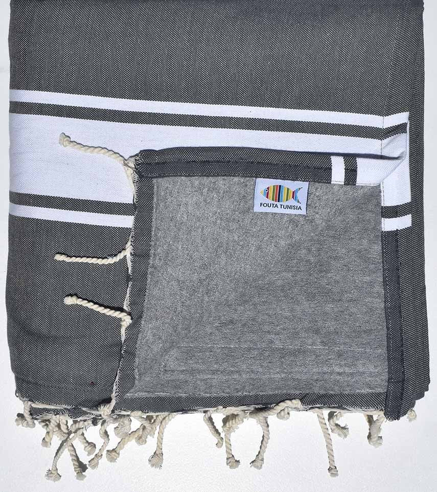 Fouta doublée éponge gris moyen et gris Fouta Tunisia - 1