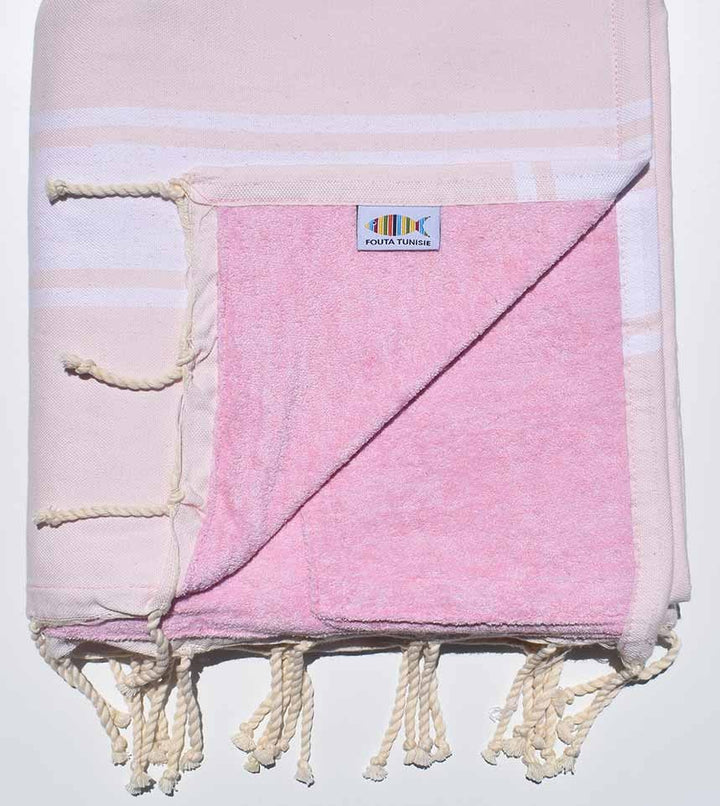 Serviette de plage doublée éponge rose très clair Fouta Tunisia - 1