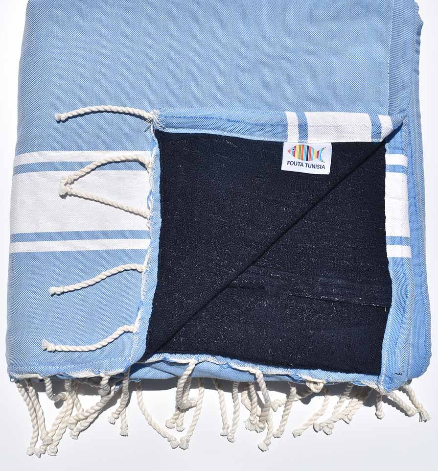 Serviette de plage doublée éponge lavande et bleu nuit Fouta Tunisia - 1