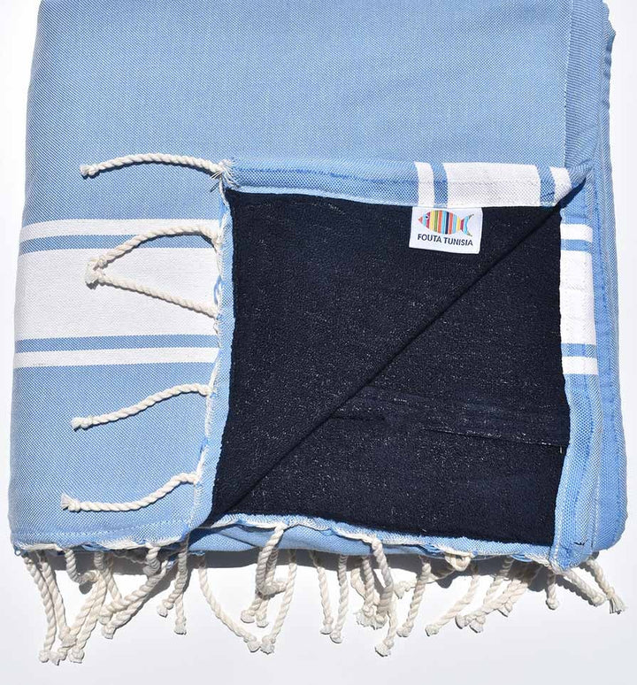 Serviette de plage doublée éponge lavande et bleu nuit Fouta Tunisia - 1