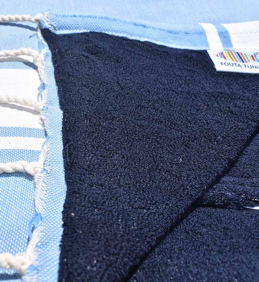 Serviette de plage doublée éponge lavande et bleu nuit Fouta Tunisia - 2