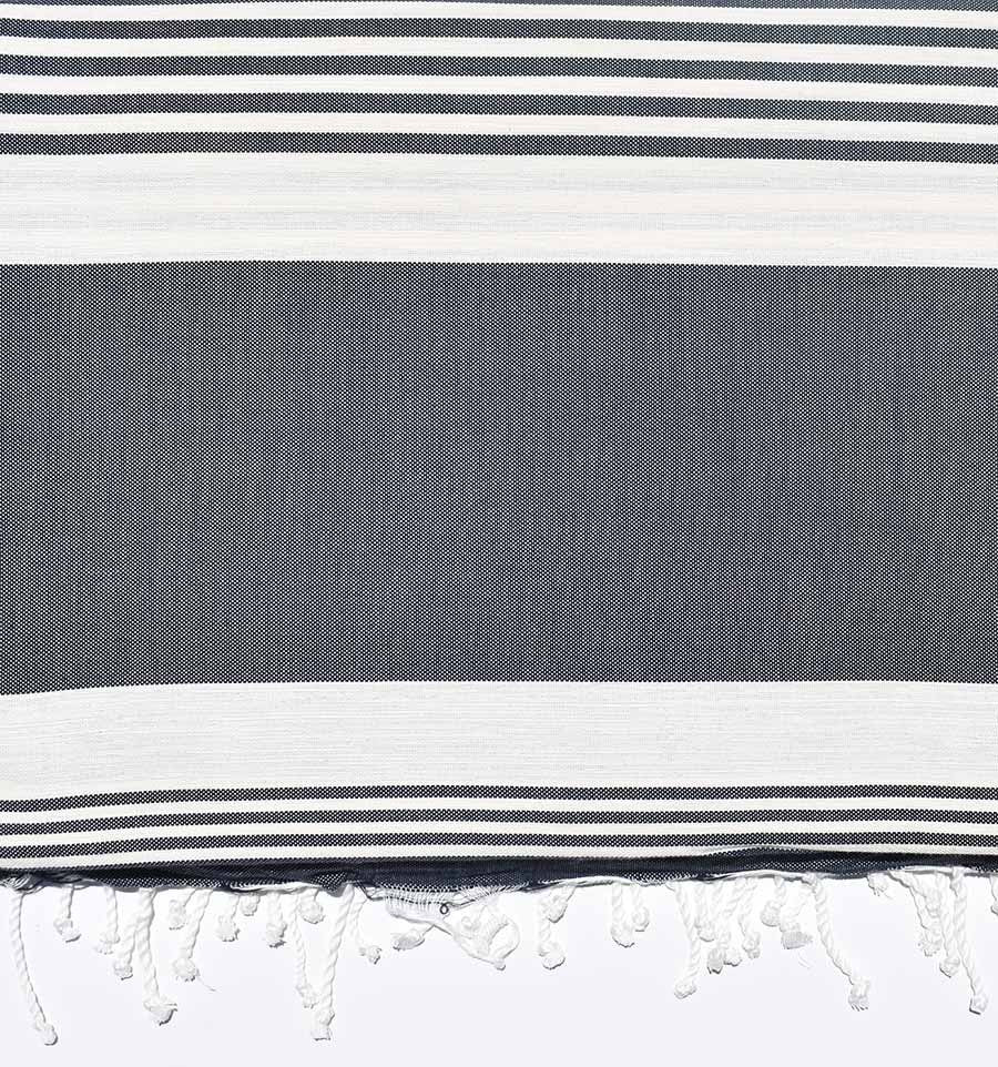 Jeté bleu foncé rayée blanc créme  - 1