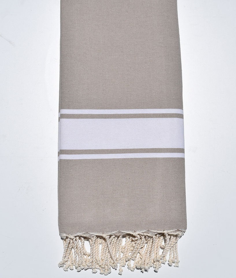 Jeté beige bande blanche Fouta Tunisia - 1