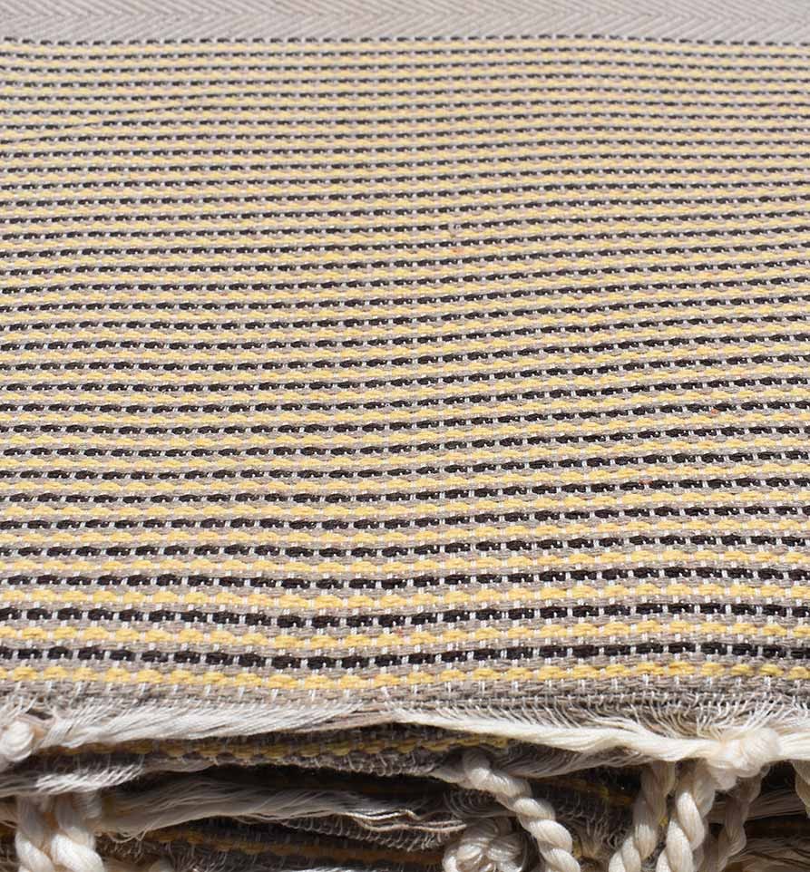 jeté beige foncé rayée jaune et marron  - 3