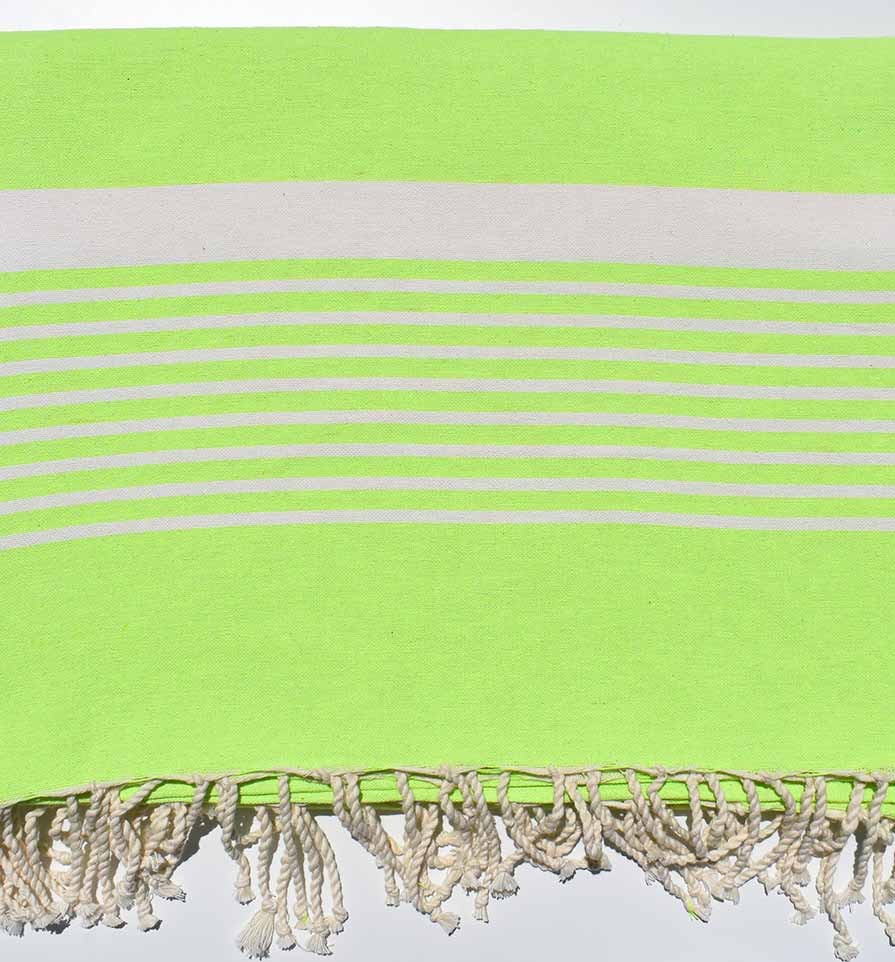 Jeté plate vert fluo avec rayures Fouta Tunisia - 1