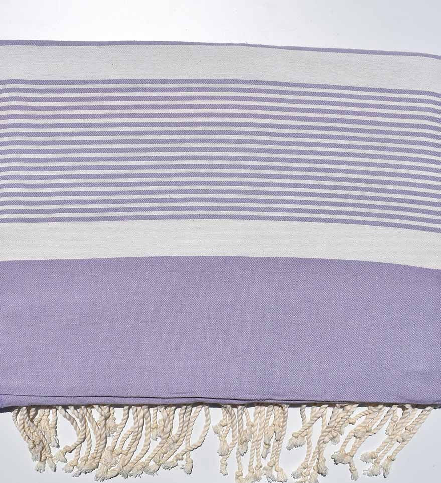 Jeté violet lavande rayée blanc crème Fouta Tunisia - 1