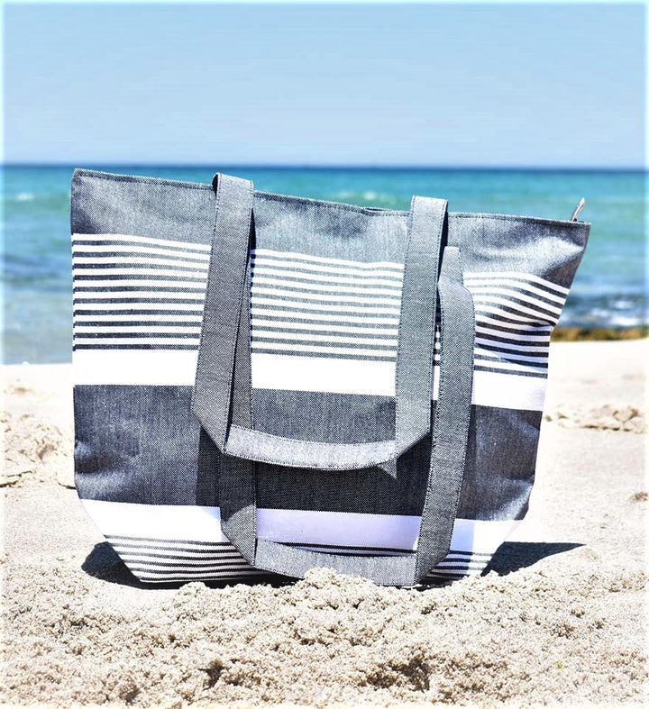 Sac de plage arthur bleu jean foncé et blanc Fouta Tunisia - 2