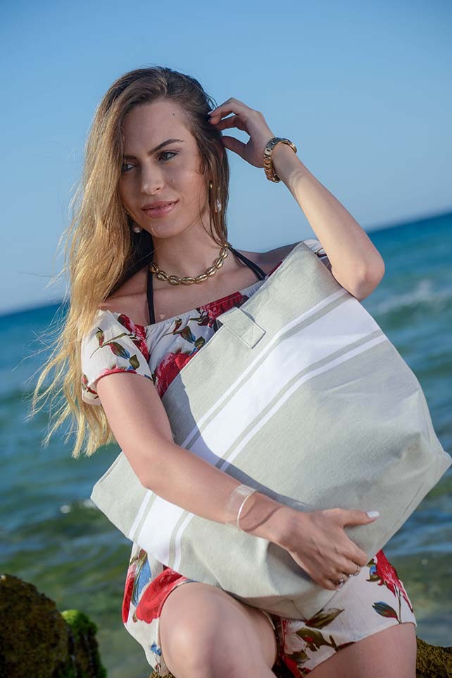 Sac de plage fouta gris Fouta Tunisia - 2