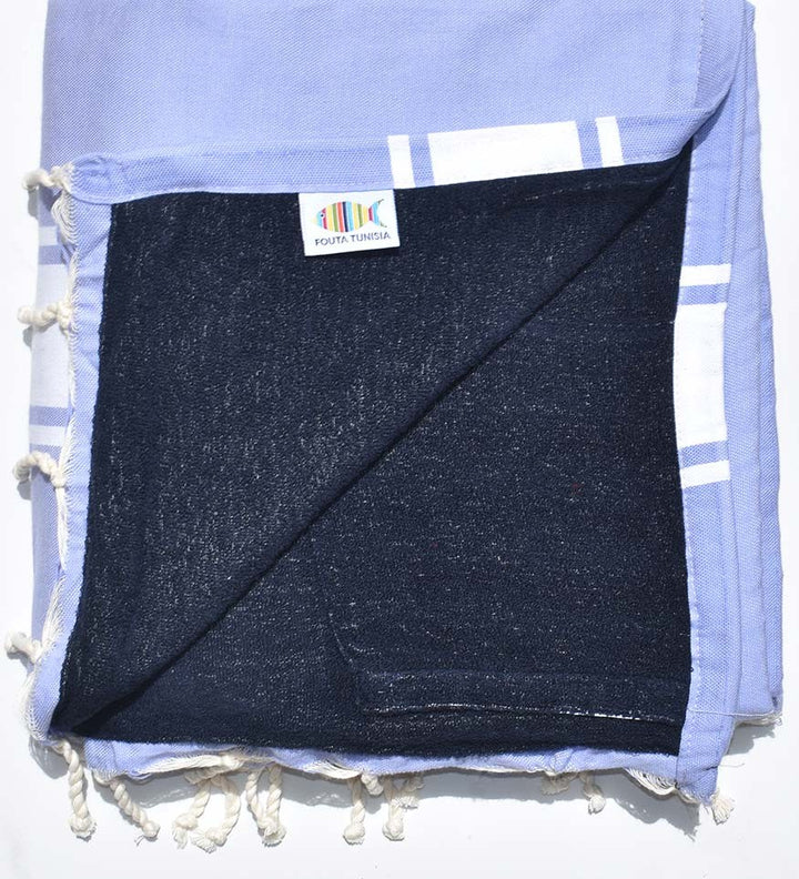 Serviette de plage doublée éponge lavande et bleu nuit Fouta Tunisia - 1