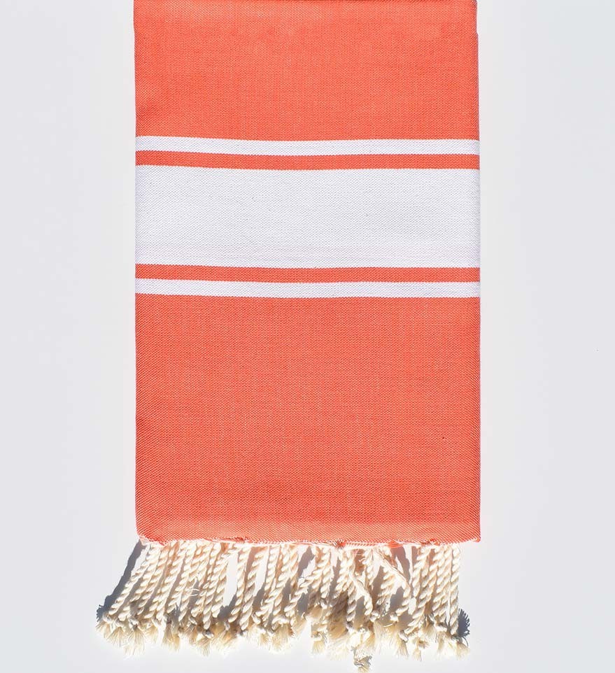 Serviette de plage Plate orange bande blanche Fouta Tunisia - 1