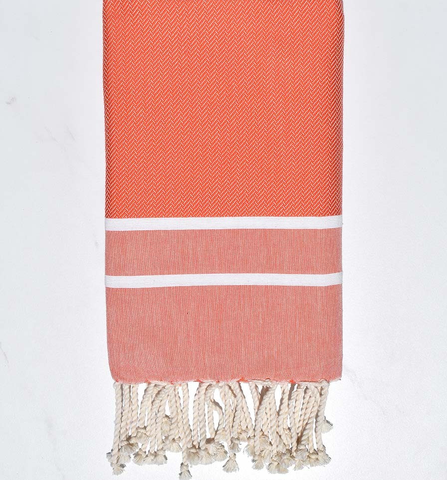 Serviette de plage chevron orange Fouta Tunisia - 1
