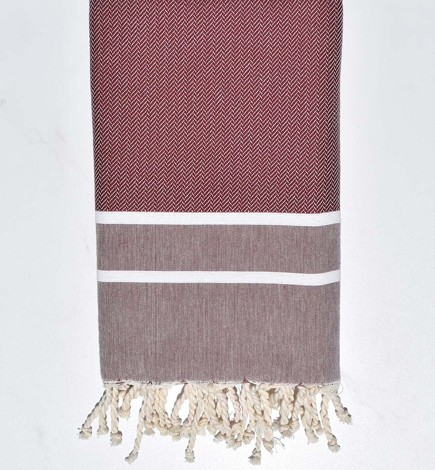 Serviette de plage chevron rouge bordeaux Fouta Tunisia - 1