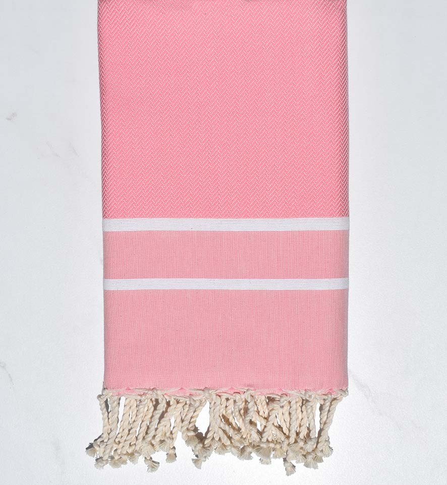Serviette de plage chevron rose moyen Fouta Tunisia - 1