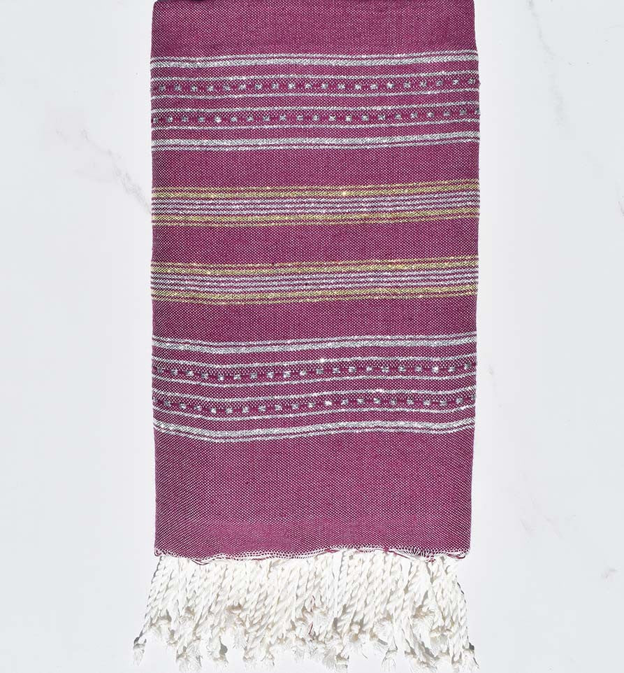 Serviette de plage violet foncé avec lurex argent et doré  - 1